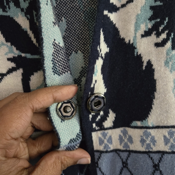 Olsen Blue and Cream Knit Cardigan|Size 12| Cozy Autumn/spring Wear - Picture 3 of 9